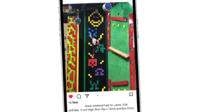 Instagram post showing boy climbing in the Clip 'n Climb at High Rise Family Adventure Centre
